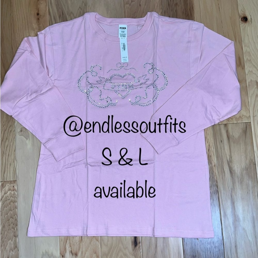 VS PINK BLING DUSK PINK LONG SLEEVE VDAY TEE